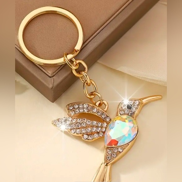 Gold Hummingbird Pendant Rhinestones Keychain NWT - Picture 2 of 2